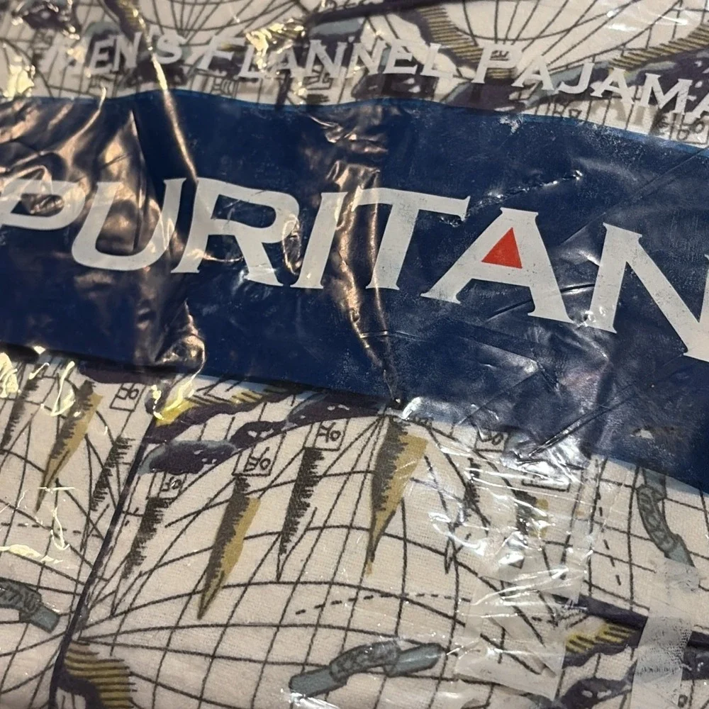 Vintage Puritan Men's Flannel Pajama Set Large  Long Sleeve Nautical Print NOS